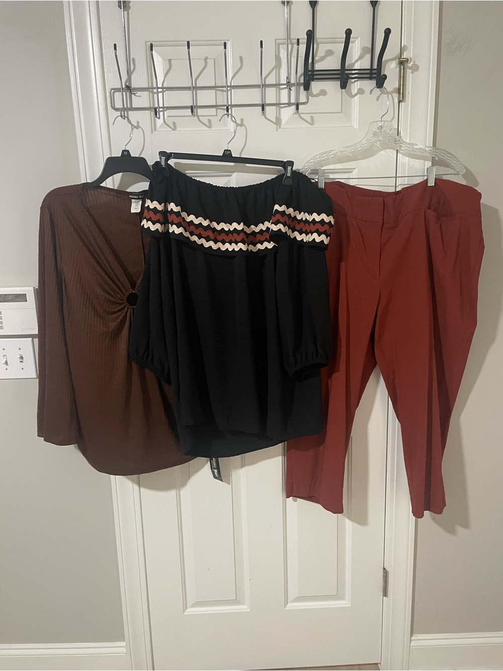 Off-Shoulder Black Top with Trim double take brown top rust lane Bryant pants
